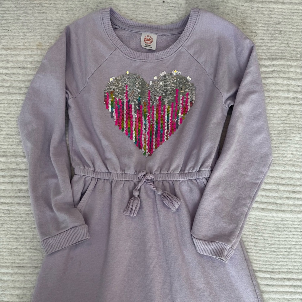Lilac Sequin Heart Girls' Dress with Tassel Waist (6)
